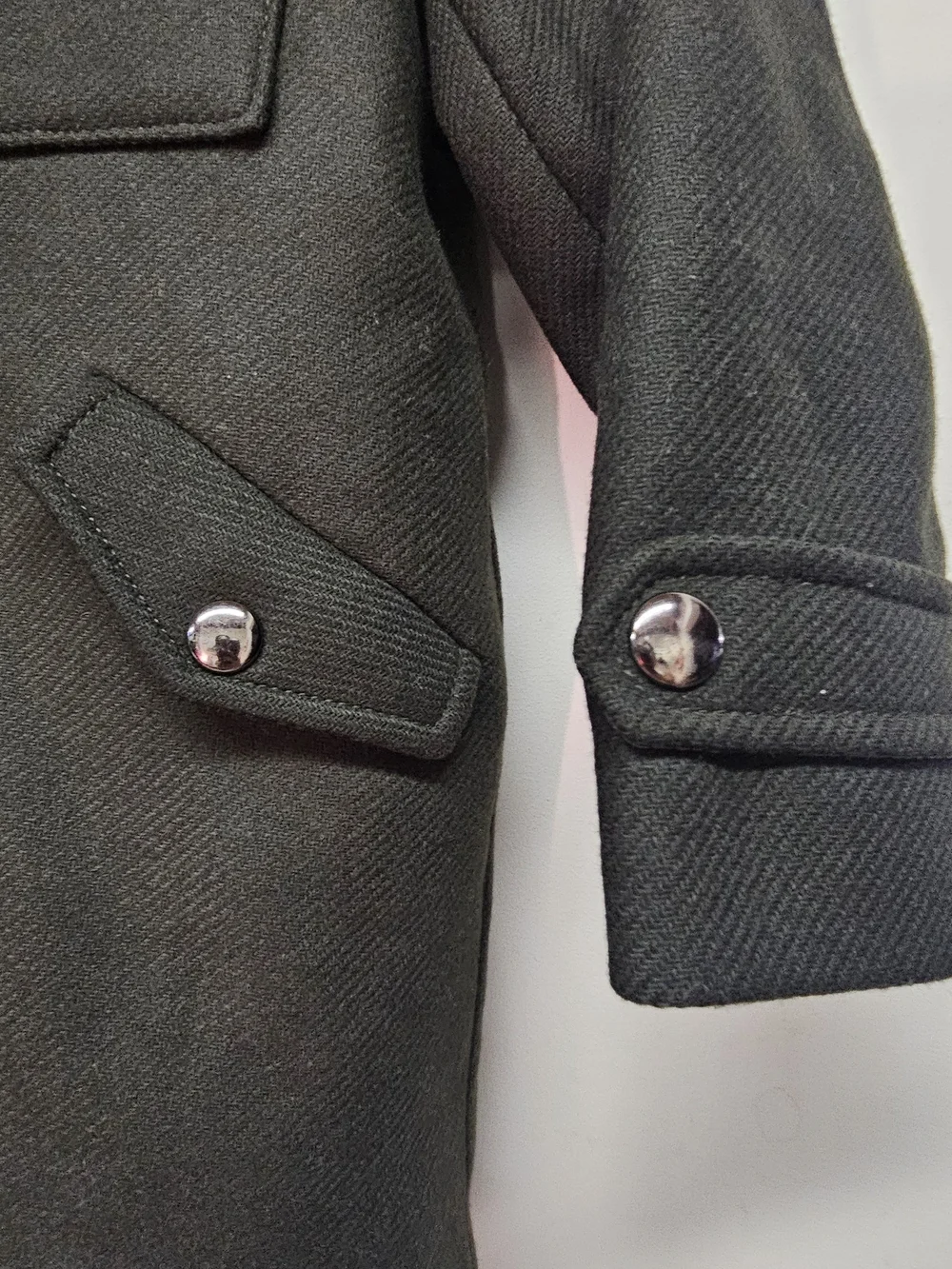 Zara Kids Dark Olive Green Pea Coat with Faux Fur Trim